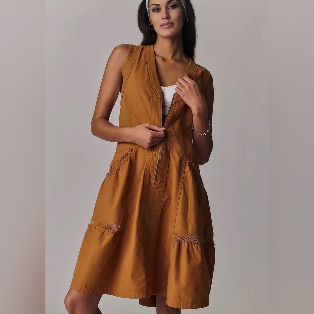 DAILY PRACTICE ANTHROPOLOGIE Utility Mini Dress Brown Cargo Casual Loose Sz S